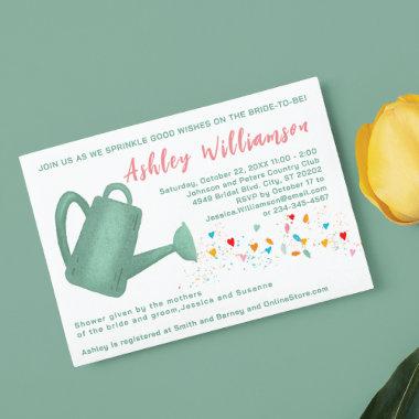 Bridal Shower Green Watering Can Hearts Invitations