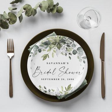 Bridal Shower Greenery Elegant Eucalyptus Boho Paper Plates