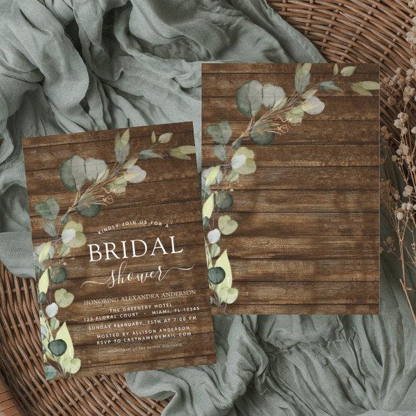 Bridal Shower Greenery Eucalyptus Rustic Wood Invitations