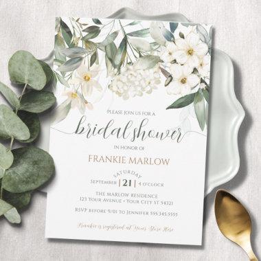 Bridal Shower Greenery White Floral Watercolor Invitations