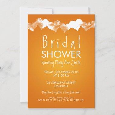 Bridal Shower Grunge Hearts Orange Invitations