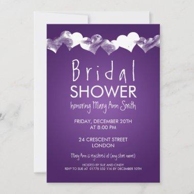 Bridal Shower Grunge Hearts Purple Invitations