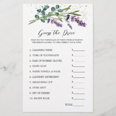 Bridal Shower Guess Price Game Lavender Eucalyptus Stationery