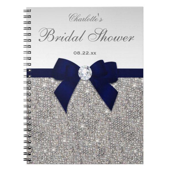 Bridal Shower Guestbook Faux Sequins Navy Bow Notebook