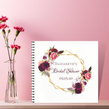 Bridal shower guestbook florals burgundy white notebook