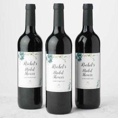 Bridal Shower Hens Night Bride to Be Greenery Wine Label