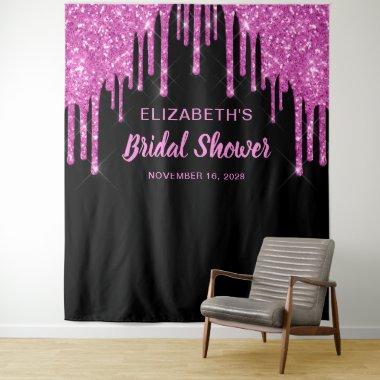 Bridal Shower Hot Pink Glitter Personalized Black Tapestry