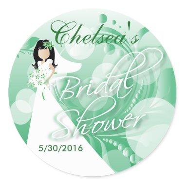 Bridal Shower in a Green and White Classic Round Sticker