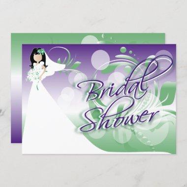Bridal Shower in a Pretty Green, Purple And White Invitations