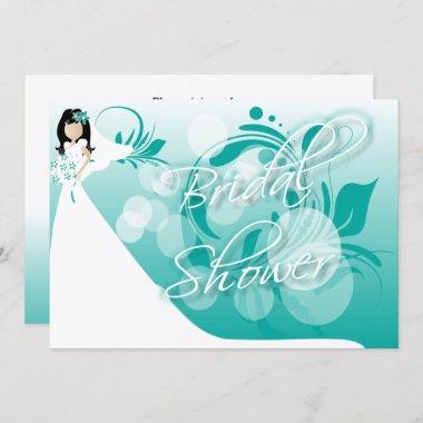 Bridal Shower in a Pretty Turquoise Blue And White Invitations