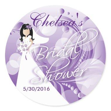 Bridal Shower in a Purple and White Classic Round Sticker
