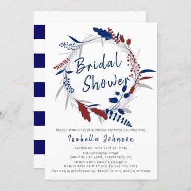 Bridal Shower in a Whimsical Blue Floral Wreath Invitations