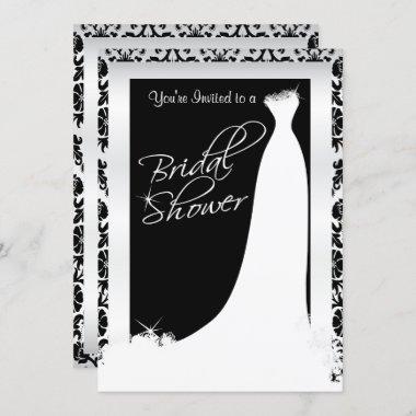 Bridal Shower in Black and White Damask Invitations