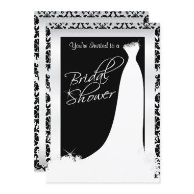 Bridal Shower in Black and White Damask Invitations