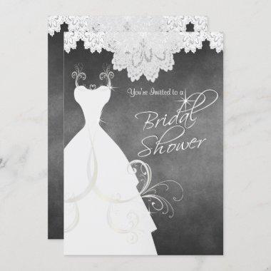 Bridal Shower in Chalkboard & White Lace Invitations