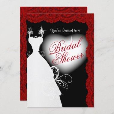 Bridal Shower in Deep Dark Red Lace on Black Invitations