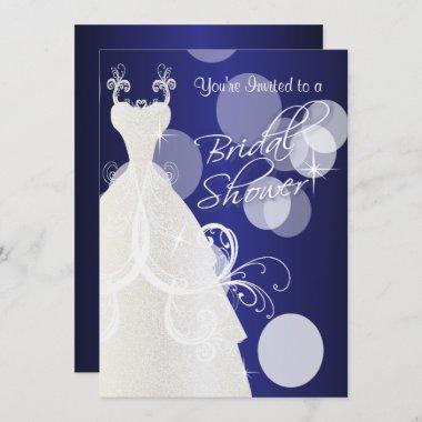 Bridal Shower in Metallic Dark Blue Invitations