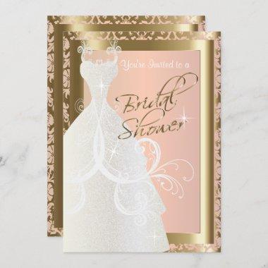 Bridal Shower in Metallic Gold and Pink Rose Invitations
