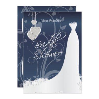 Bridal Shower in Navy Blue Floral Satin Invitations