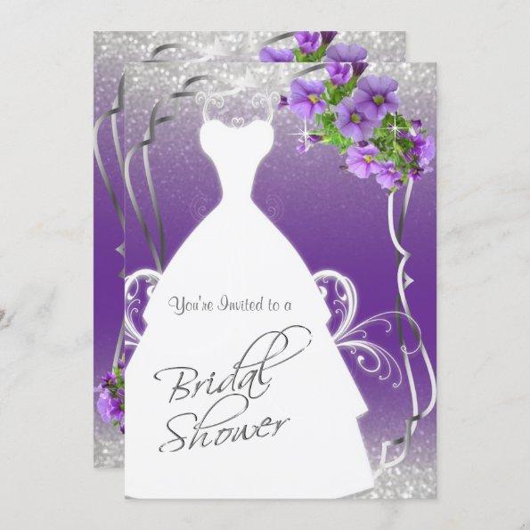 Bridal Shower in Purple and Silver Glitter Invitations