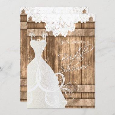Bridal Shower in Rustic Light Wood and Lace Invitations