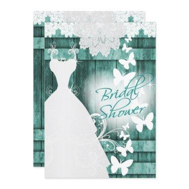 Bridal Shower in Rustic Teal Barn Wood and Lace Invitations