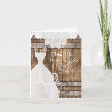 Bridal Shower in Rustic Wood and Lace Thank You Invitations