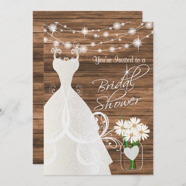 Bridal Shower in Rustic Wood Stringlights Invitations