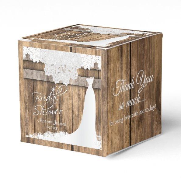 in Rustic Wood * White Lace Design Favor Boxes