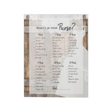 Bridal Shower in Rustic Wood & White Lace Game Notepad