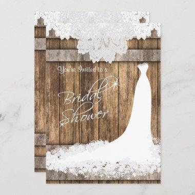 Bridal 👰 Shower in Rustic Wood & White Lace Invitations