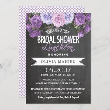 Bridal Shower in Vintage Purple Rose Invitations