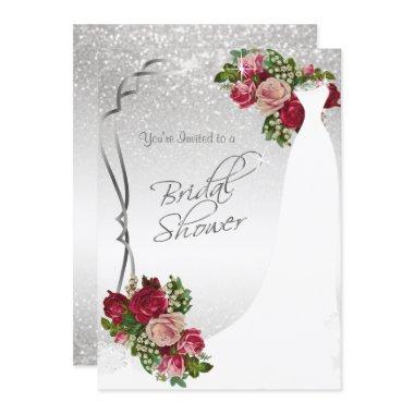 Bridal Shower in White and Silver Glitter Invitations