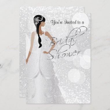 Bridal Shower in White Glitter Invitations