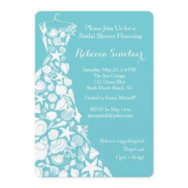 Bridal Shower Invitations, Beach, Sea Shell Dress Invitations