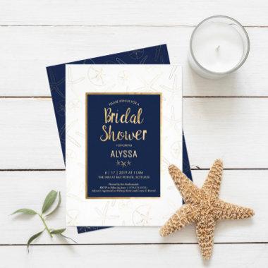 Bridal Shower Invitations, Beachy, Gold Starfish Invitations