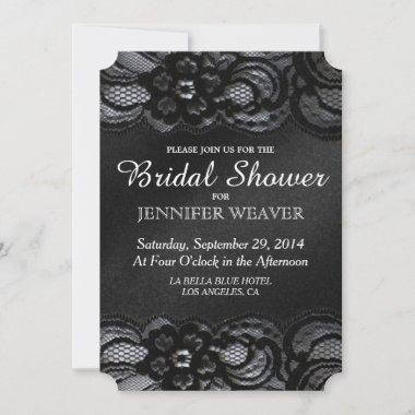 Bridal Shower Invitations Black Lace and Satin