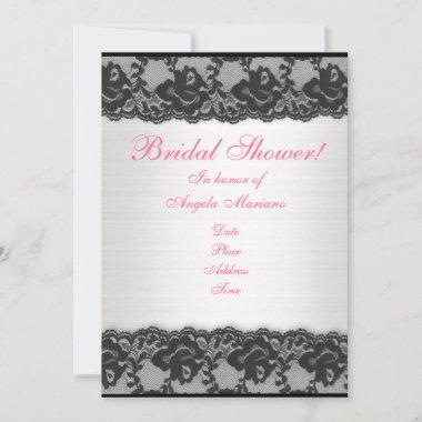 Bridal Shower Invitations black lace and satin