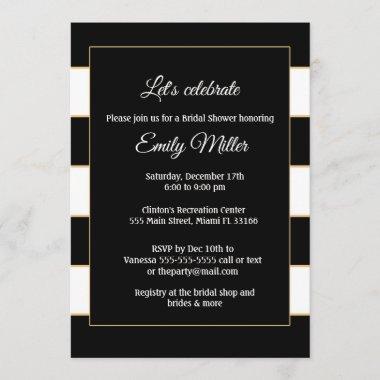 Bridal Shower Invitations Black White Stripes