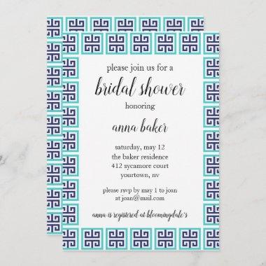 Bridal Shower Invitations - Blue Green Pattern