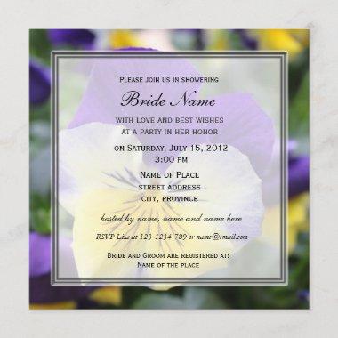Bridal shower Invitations, blue pansy flower Invitations