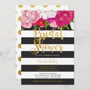Bridal Shower Invitations - Floral Black White