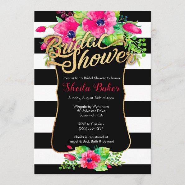 Bridal Shower Invitations - Floral Striped