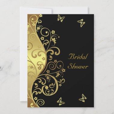 Bridal Shower Invitations--Gold Swirls & Black Invitations