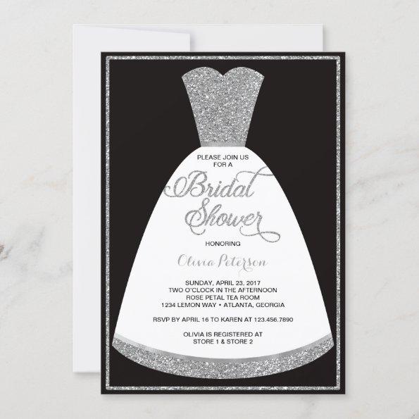 Bridal Shower Invitations, Gown, Faux Glitter Invitations