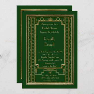 Bridal Shower Invitations,great Gatsby gold green Invitations