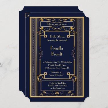 Bridal Shower Invitations,great Gatsby gold navy Invitations