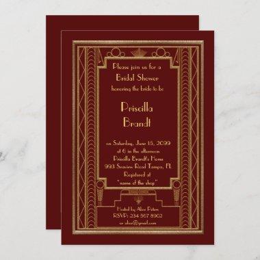Bridal Shower Invitations,great Gatsby gold red Invitations
