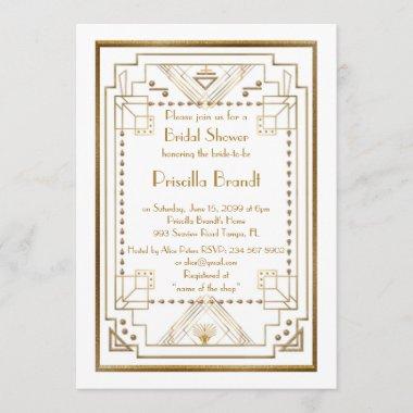 Bridal Shower Invitations,great Gatsby, white, gold Invitations
