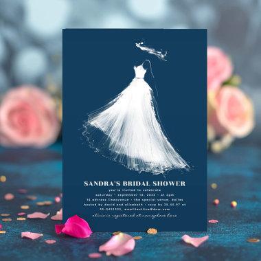 Bridal Shower Invitations Navy Blue Modern Ethereal